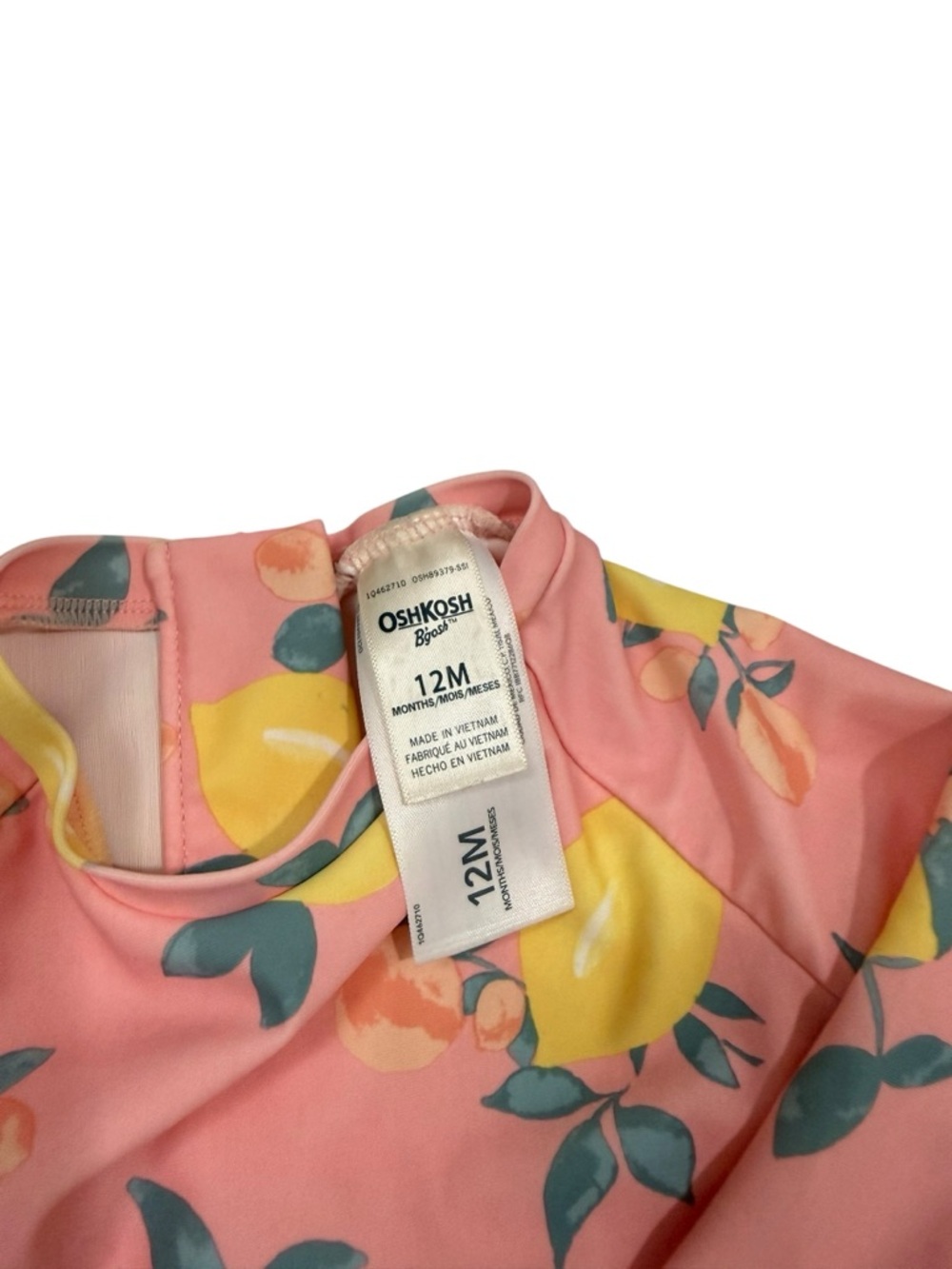 OshKosh B'gosh Coral Pink Long-Sleeve Rashguard with Yellow Lemon Print - Picture 2 of 4